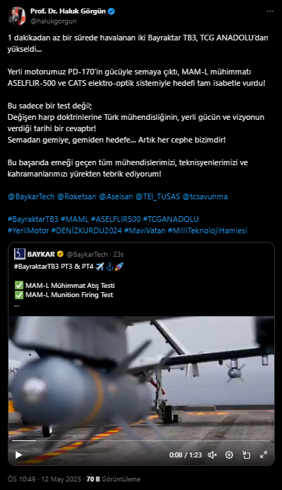 Haluk Görgün duyurdu! TCG Anadolu'dan havalanan Bayraktar TB3’ler hedefi tam isabetle vurdu